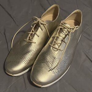 Cole Haan Zerogrand Gold Lace Up Oxford Perforated Sneaker